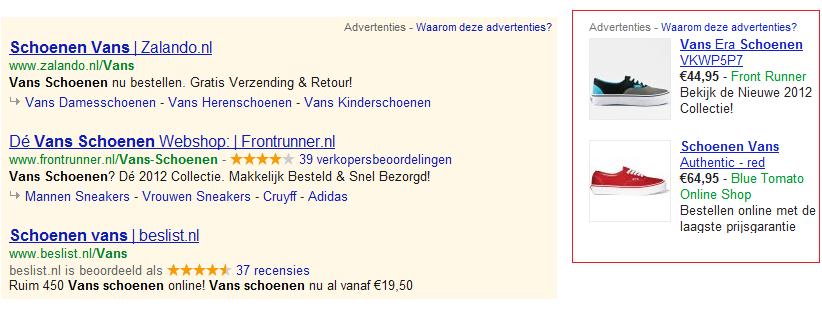 Advertenties met productvermeldingen